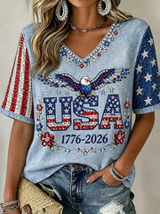 Women's Vintage Independence Day Flag Pattern Casual Top