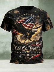 Men's America Flag Eagle We The People Printed T-shirt