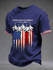 Men's Independence Day USA Flag Jet Print Casual Tee