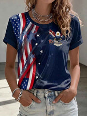 Women's America Flag Eagle We The People Printed T-shirt