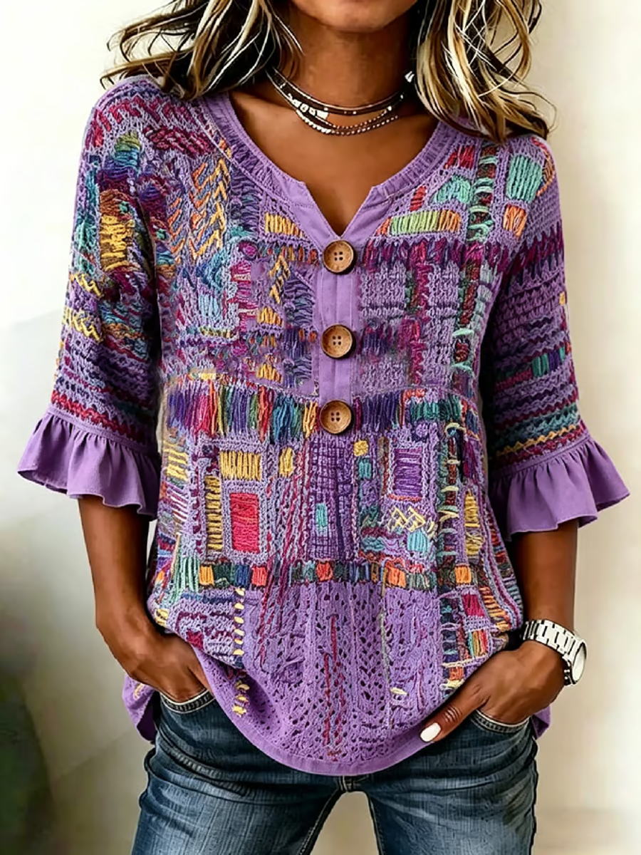 Women's Casual Alzheimer's Floral Print Cotton-Linen Shirt gracestitchs