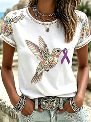 Women's Casual Alzheimer's Floral Print short-sleeved T-shirt gracestitchs