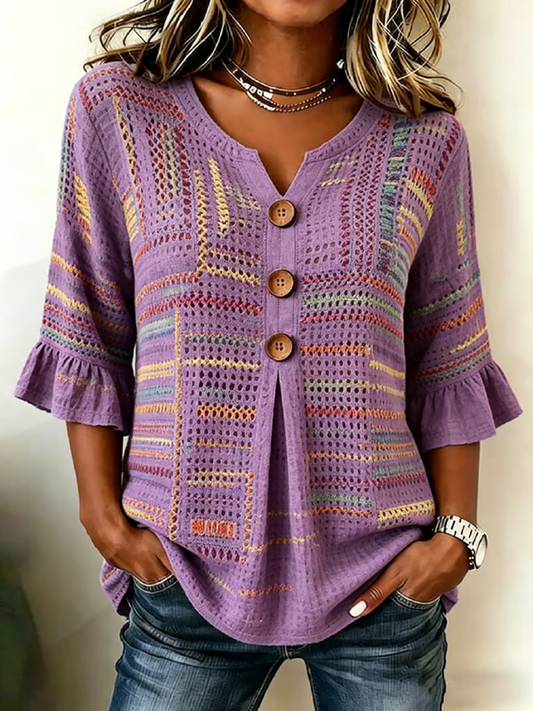 Women's Casual Alzheimer's Floral Print Cotton-Linen Shirt gracestitchs