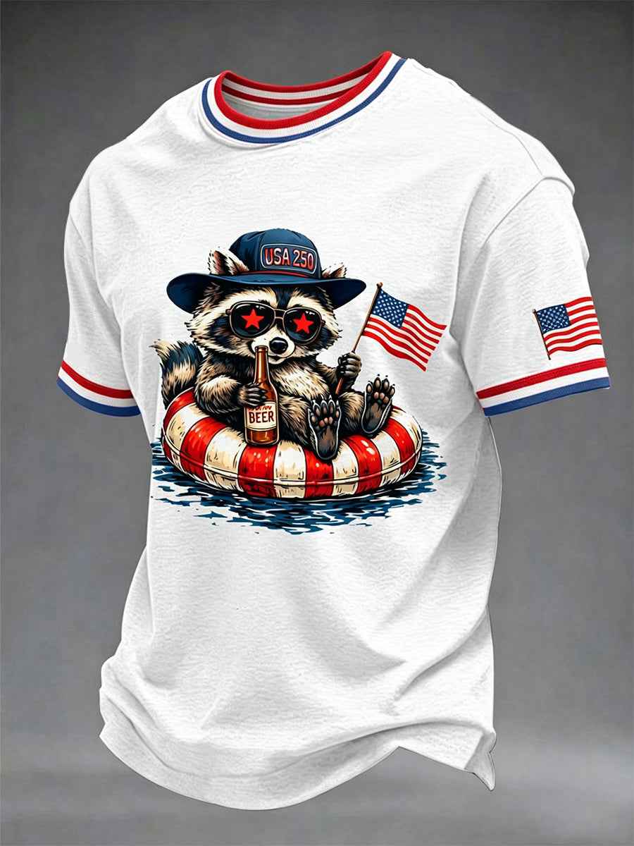 Men's Funny Raccoon Independence Day Print Tee