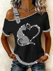 Women's Cat Print Casual T-Shirt