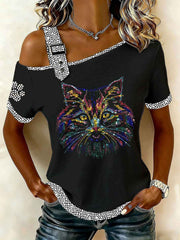 Women's Cat Print Casual T-Shirt