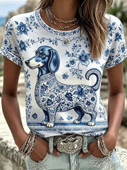 Women's Sausage Dog Floral Print T-Shirts