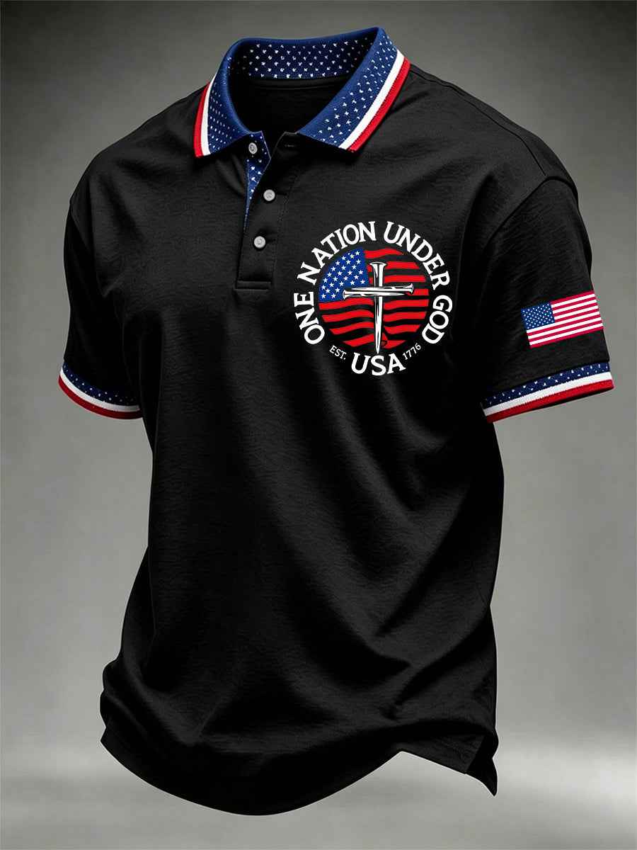 Men's Independence Day One Nation Under God Print Polo
