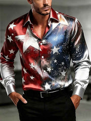 Men's Independence Day USA Flag Print Casual Patriotic Shirt