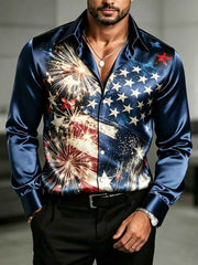 Men's Independence Day USA Flag Print Casual Patriotic Shirt