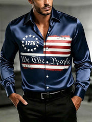 Men's Independence Day USA Flag Print Casual Patriotic Shirt