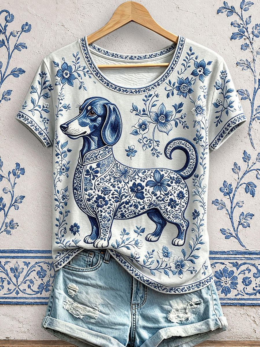 Women's Floral Dog Print T-Shirts gracestitchs