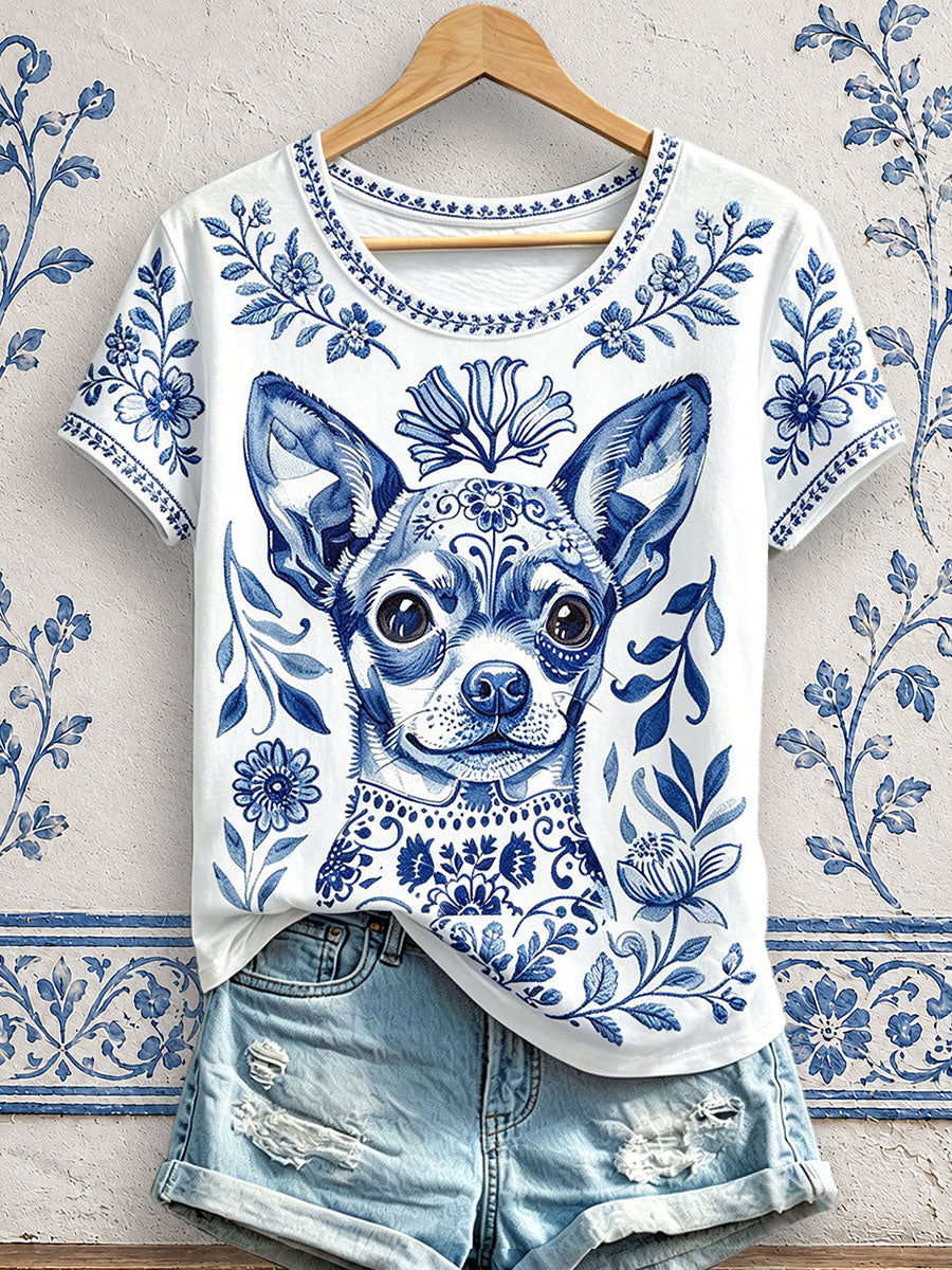 Women's Floral Dog Print T-Shirts gracestitchs