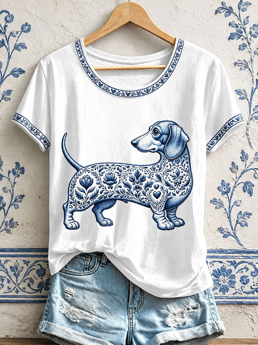 Women's Floral Dog Print T-Shirts gracestitchs