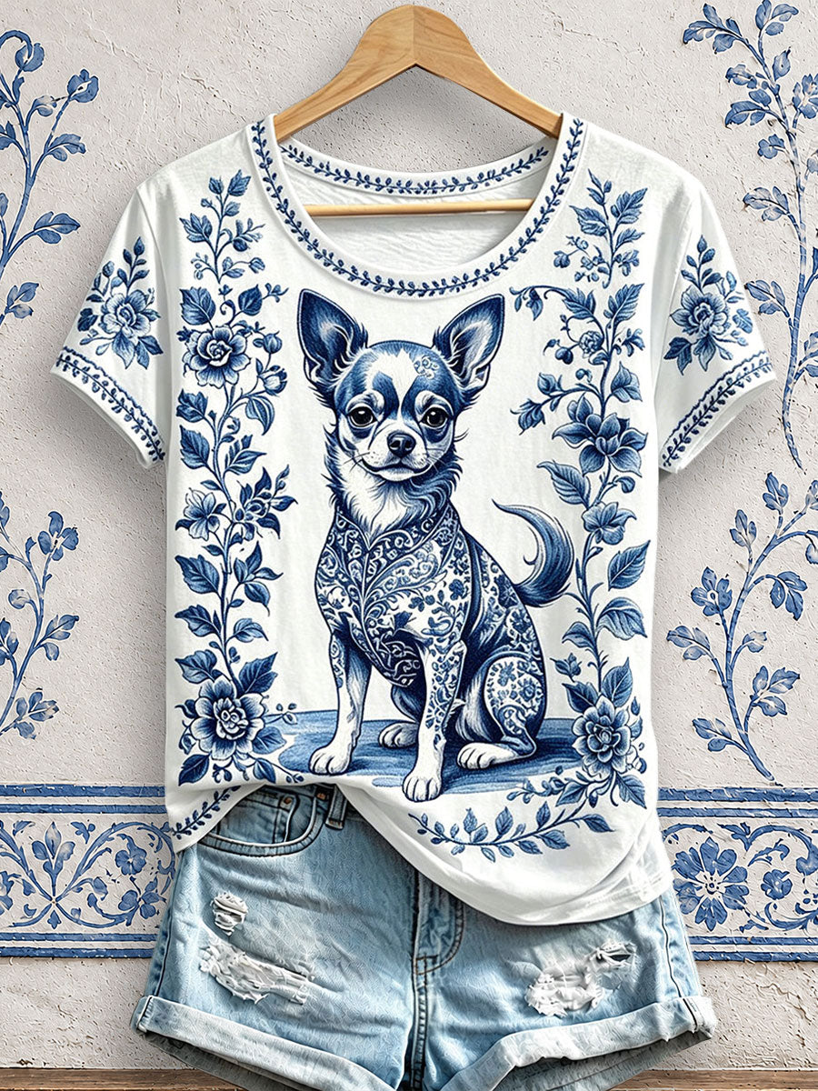 Women's Floral Dog Print T-Shirts gracestitchs