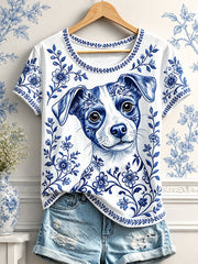 Women's Floral Dog Print T-Shirts gracestitchs