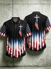 Men's USA Flag Hawaiian Shirt Cross Patriotic American Faith Shirt