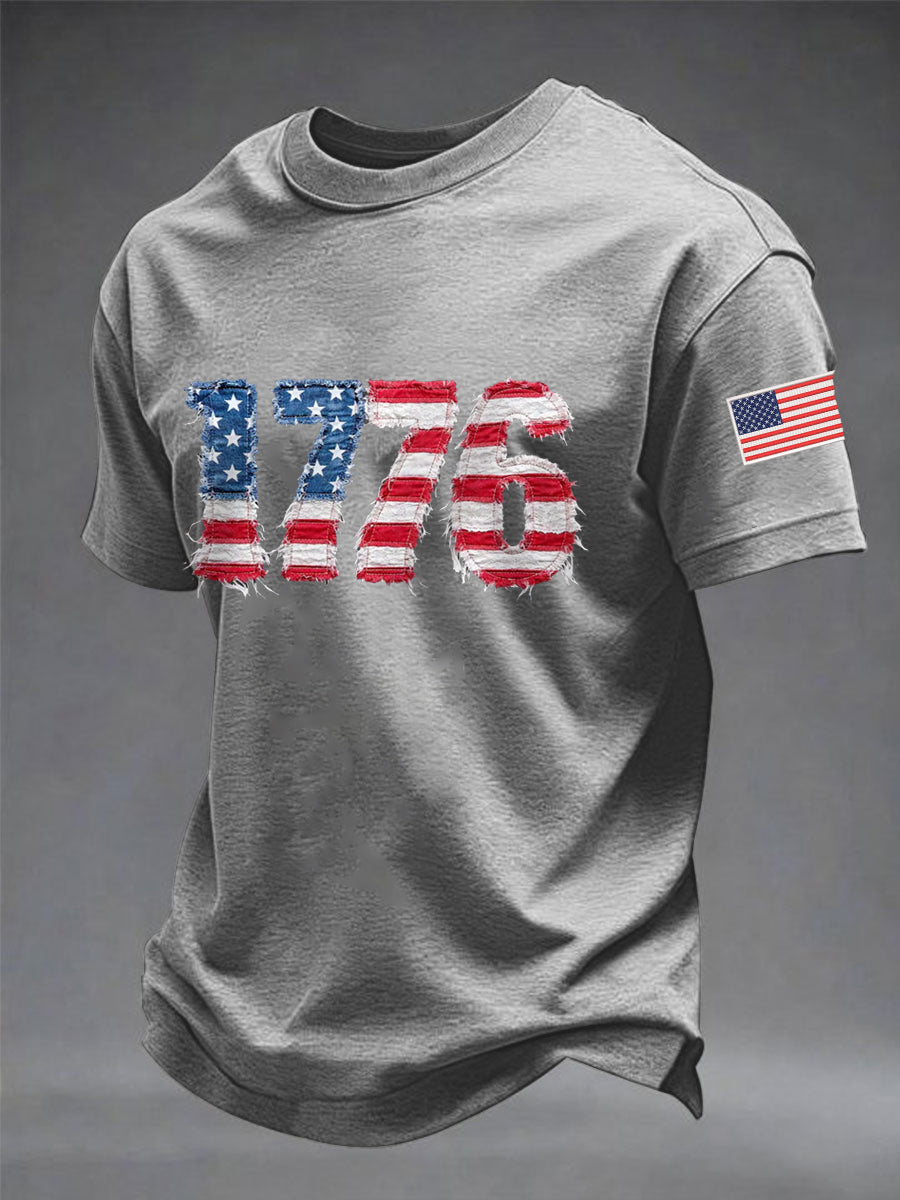 Men's Independence Day 1776 USA Flag Print Casual Tee gracestitchs