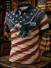 Men's Independence Day USA Flag Print Casual Patriotic Polo