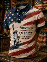 Men's Independence Day USA Flag Print Casual Patriotic Polo