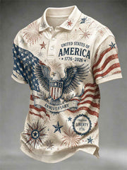 Men's Independence Day United States Of America Print Casual Polo