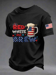 Men's Funny 4th Of July Red White & Brew Print Casual Tee