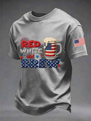 Men's Funny 4th Of July Red White & Brew Print Casual Tee