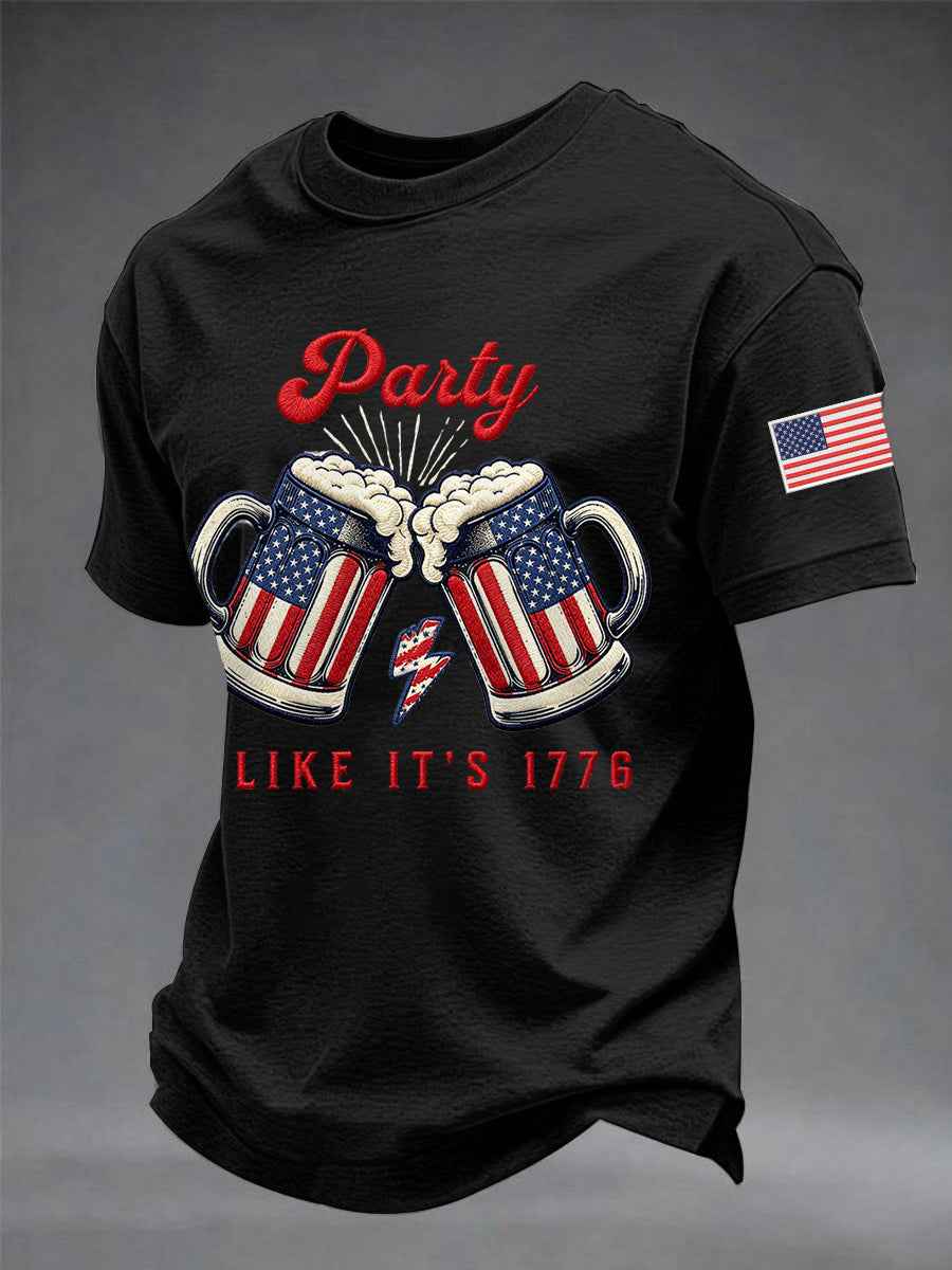 Men's Funny 4th Of July Red White & Brew Print Casual Tee