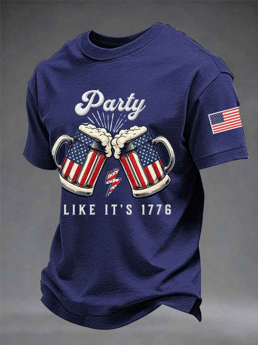 Men's Funny 4th Of July Red White & Brew Print Casual Tee