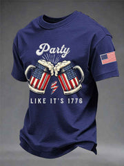Men's Funny 4th Of July Red White & Brew Print Casual Tee
