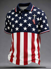 Men's Independence Day USA Flag Print Casual Patriotic Polo