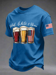 Men's Funny 4th Of July Red White & Brew Print Casual Tee