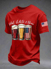 Men's Funny 4th Of July Red White & Brew Print Casual Tee