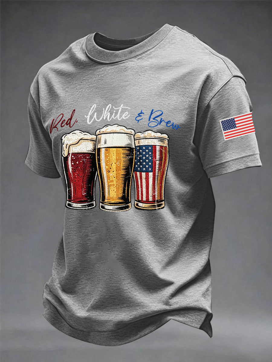 Men's Funny 4th Of July Red White & Brew Print Casual Tee gracestitchs