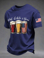 Men's Funny 4th Of July Red White & Brew Print Casual Tee
