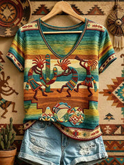 Women's Indigenous Art V-Neck T-Shirts