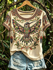 Women's Casual T-Shirt with North American Indigenous Bird Totem Design