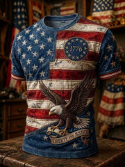 Men's Independence Day Retro USA Flag Print Casual Patriotic Tee