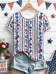 Women's Independence Day Floral Art Print Casual T-Shirt gracestitchs