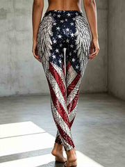 Women's Independence Day American Flag Stripes Art Print Leggings gracestitchs