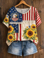 Women's America Floral Print Casual T-Shirt gracestitchs
