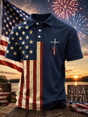Men's Independence Day Cross Print Casual Top gracestitchs