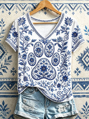 Women's Pet Paw Print Floral V-Neck T-Shirts gracestitchs