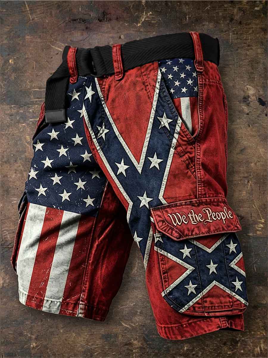 Men's We the People American & Rebel Flag Print Patchwork Cargo shorts