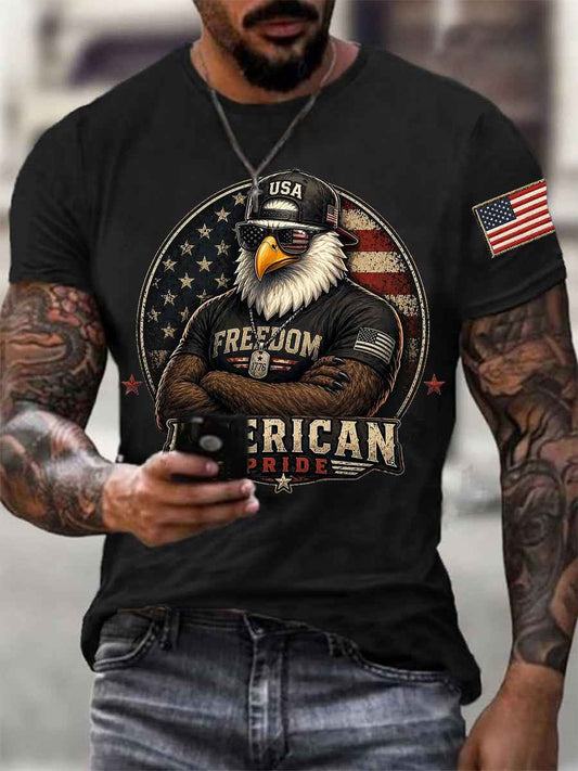 Men's Independence Day American Pride USA Flag Print Casual Patriotic Tee