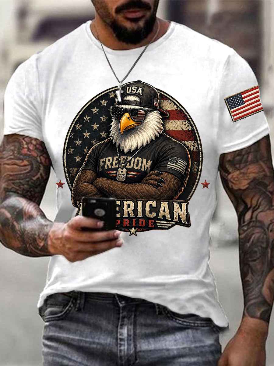 Men's Independence Day American Pride USA Flag Print Casual Patriotic Tee