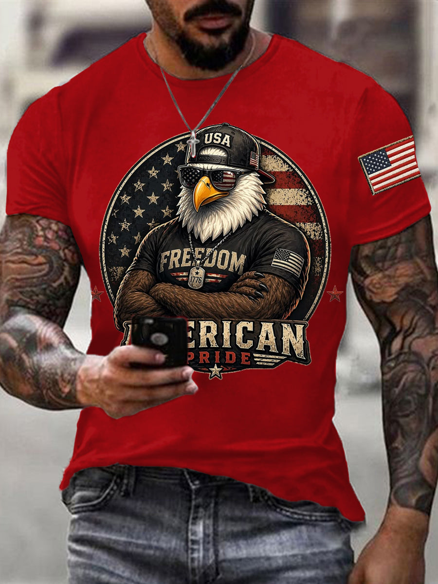 Men's Independence Day American Pride USA Flag Print Casual Patriotic Tee gracestitchs