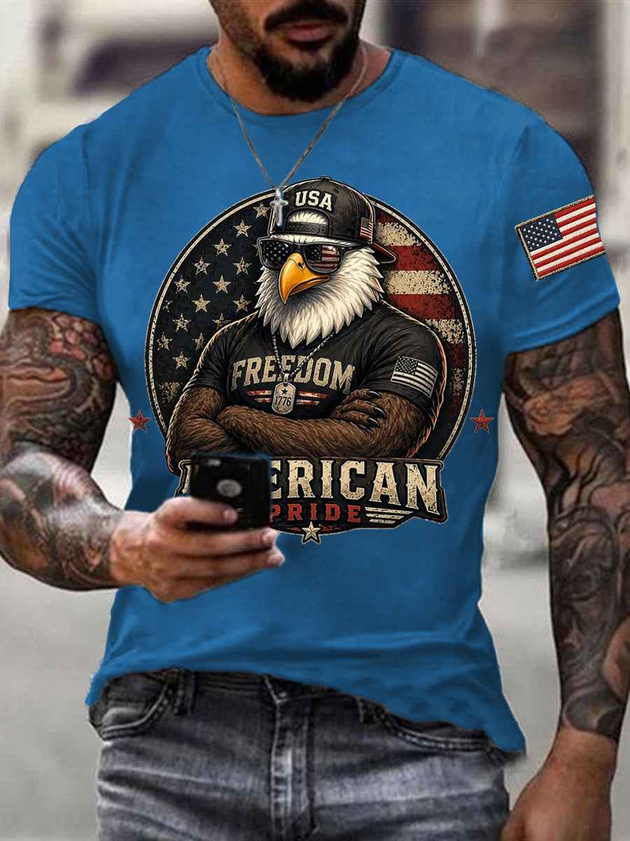 Men's Independence Day American Pride USA Flag Print Casual Patriotic Tee