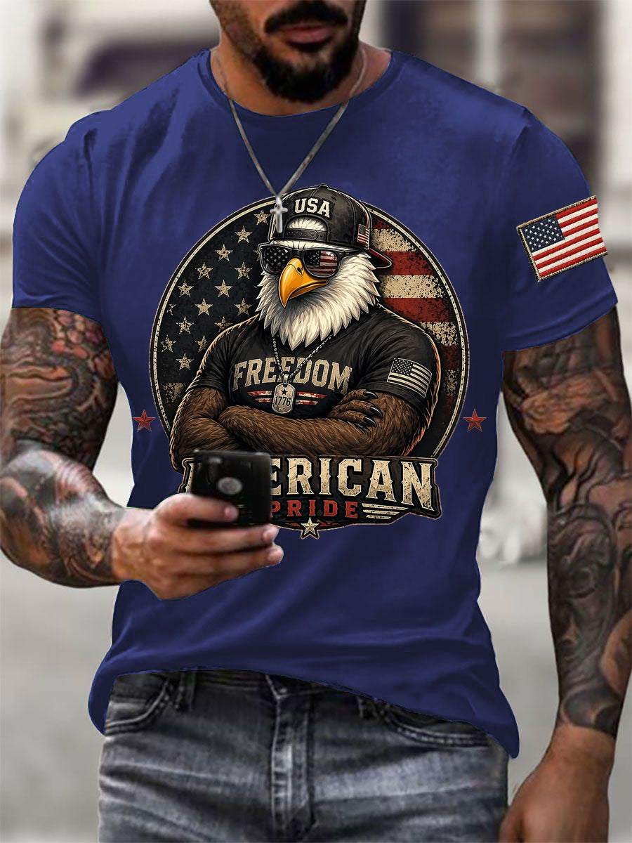 Men's Independence Day American Pride USA Flag Print Casual Patriotic Tee gracestitchs