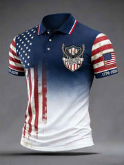 Men's Independence Day Bald Eagle USA Flag Print Casual Patriotic Polo